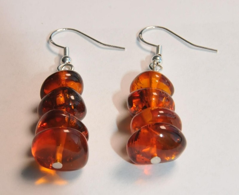 925" SILVER RUSSIAN SOVIET USSR BALTIC SEA GOLD AMBER EARRINGS JEWELRY PINS 老琥珀 gallery