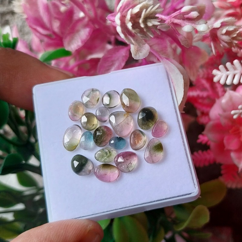 10 Carat Natural Watermelon Bi Color Tourmaline Faceted Rose Cut 19 Piece Lot gallery