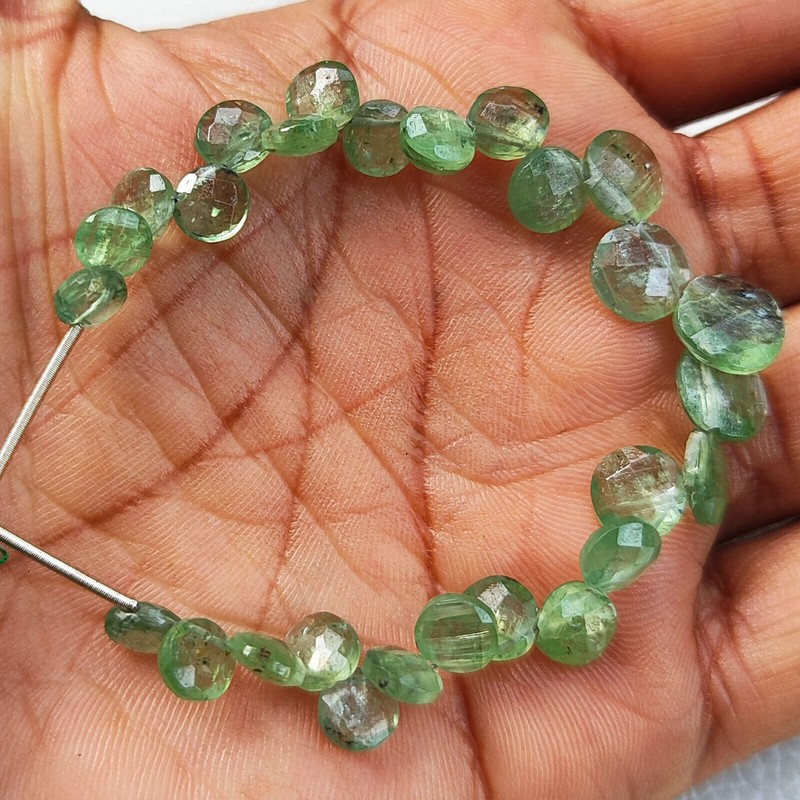 Natural Mint Green Kyanite Gem 6 to 8 mm Faceted Coin Shape Beads 5 Inch Strand gallery