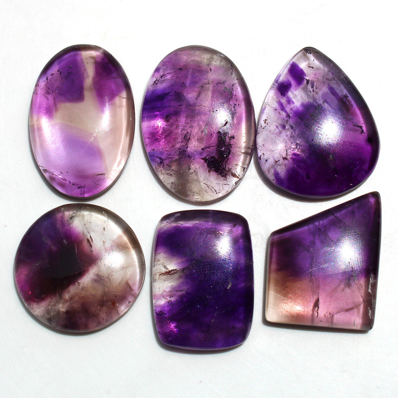 6 Pcs Natural Amethyst Quartz Untreated 27mm-34mm Cabochon Loose Gemstones Lot