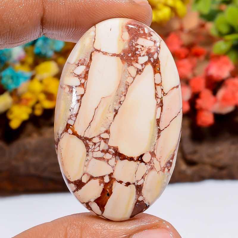 50 Ct Natural Oval Chert Breccia Cabochon Gemstone Pendant Making 42X25X5 mm