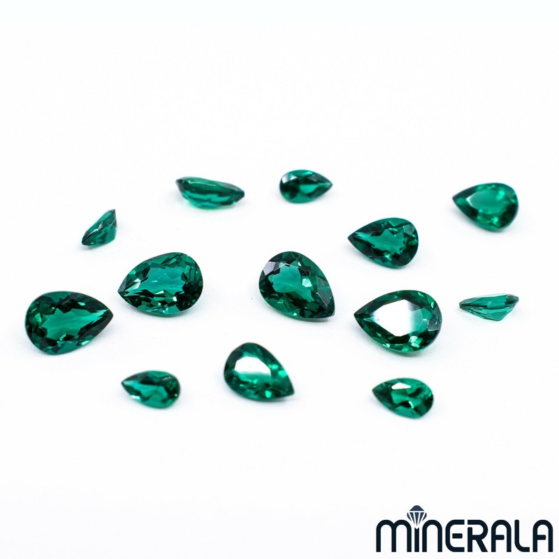 LAB GROWN ZAMBIA EMERALDS FACETED PEAR SHAPE LOOSE GEMSTONE 3x5mm-5x7mm WP02738