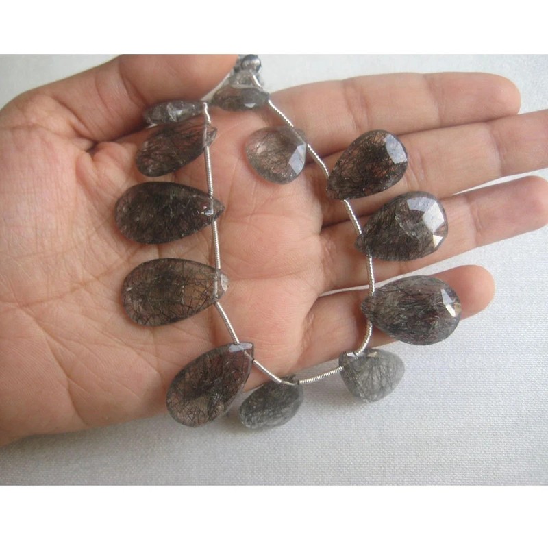 30x17mm To 24x17mm Rutile Quartz Faceted Pear Shaped Briolettes, Rutile Quartz gallery