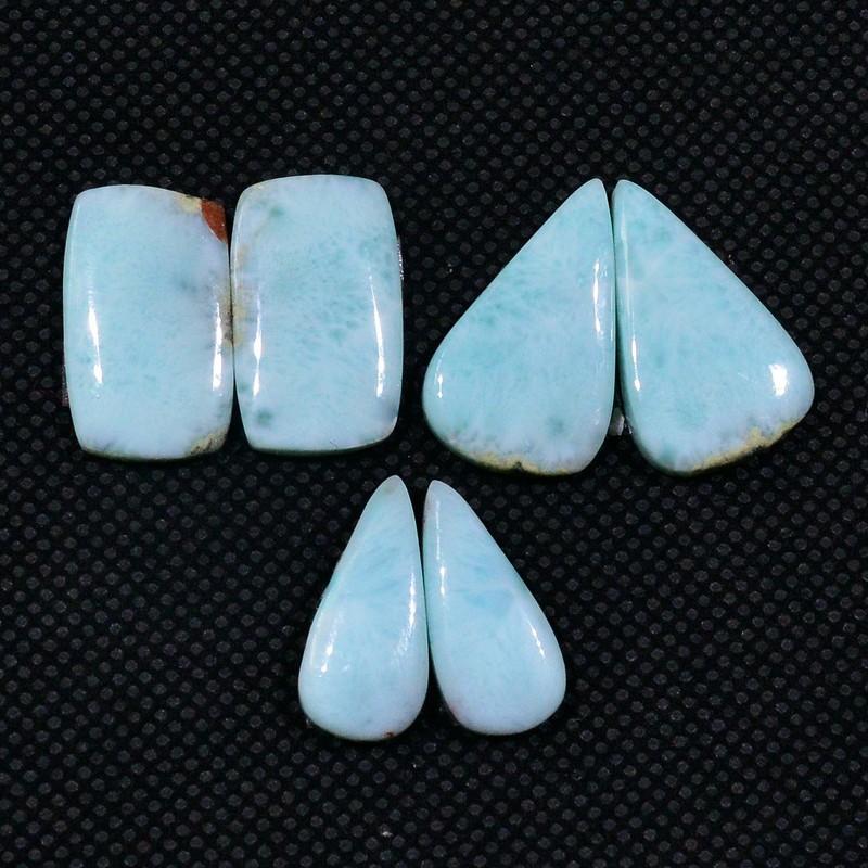 3Pair 50Ct Natural Blue Larimar Designer Cabochon Gemstone 20X11 16X6mm #19132