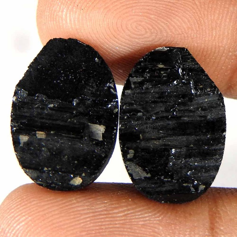 26.15Cts100%Natural Black Tourmaline Druzy Fancy Pair Cabochon Gemstones