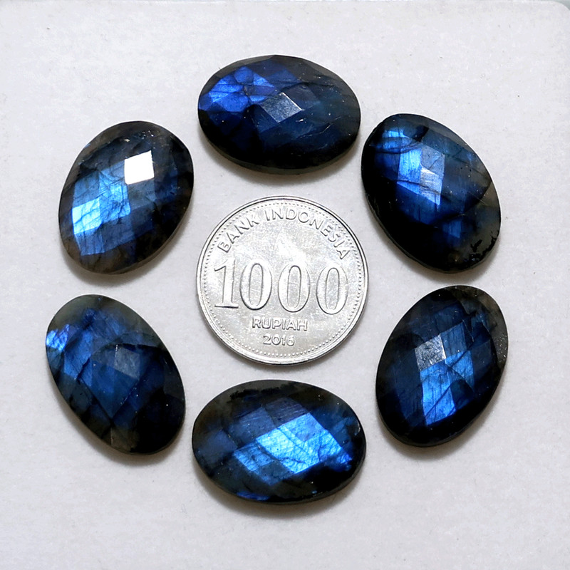 Deep Blue Fire 6 PC Natural Labradorite Hi-Grade 22mm-24mm Faceted Gemstones Lot gallery