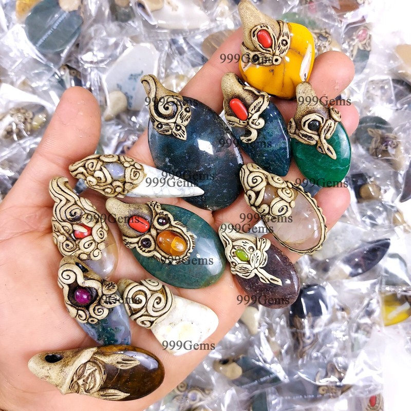 30 Pcs Bulk Natural Mix Loose Cabochon Gemstone Polymer Clay Pendant Lot 40-60mm