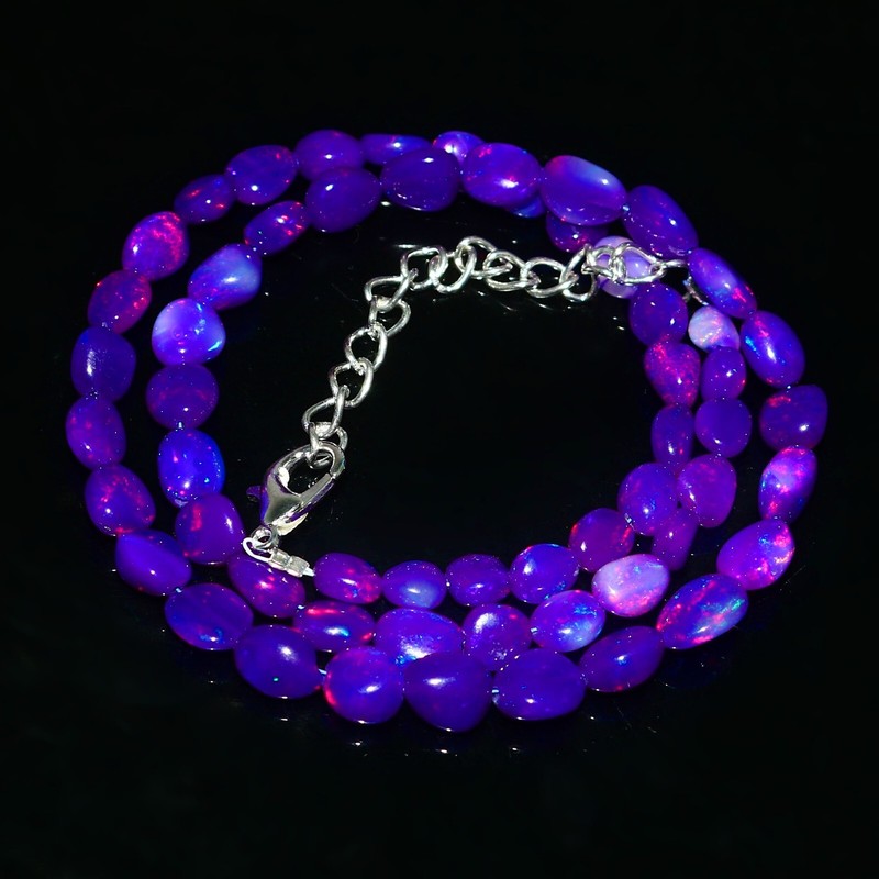 Natural Ethiopian Purple Fire Opal Smooth Nugget Beads Necklace Gemstone 16 Inch