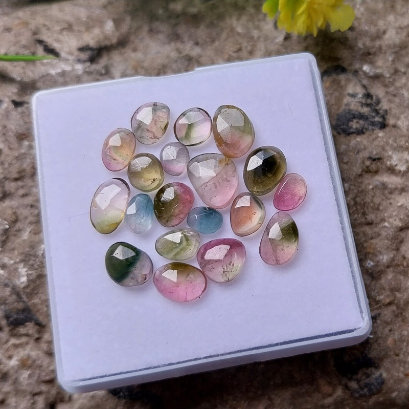 10 Carat Natural Watermelon Bi Color Tourmaline Faceted Rose Cut 19 Piece Lot gallery