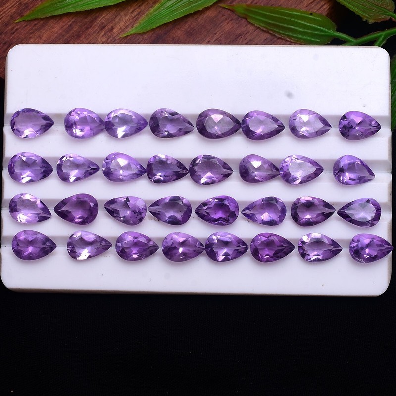 21 Pcs VVS Natural Amethyst Pear Cut 9mm*6mm Sparkling Purple Loose Gemstones