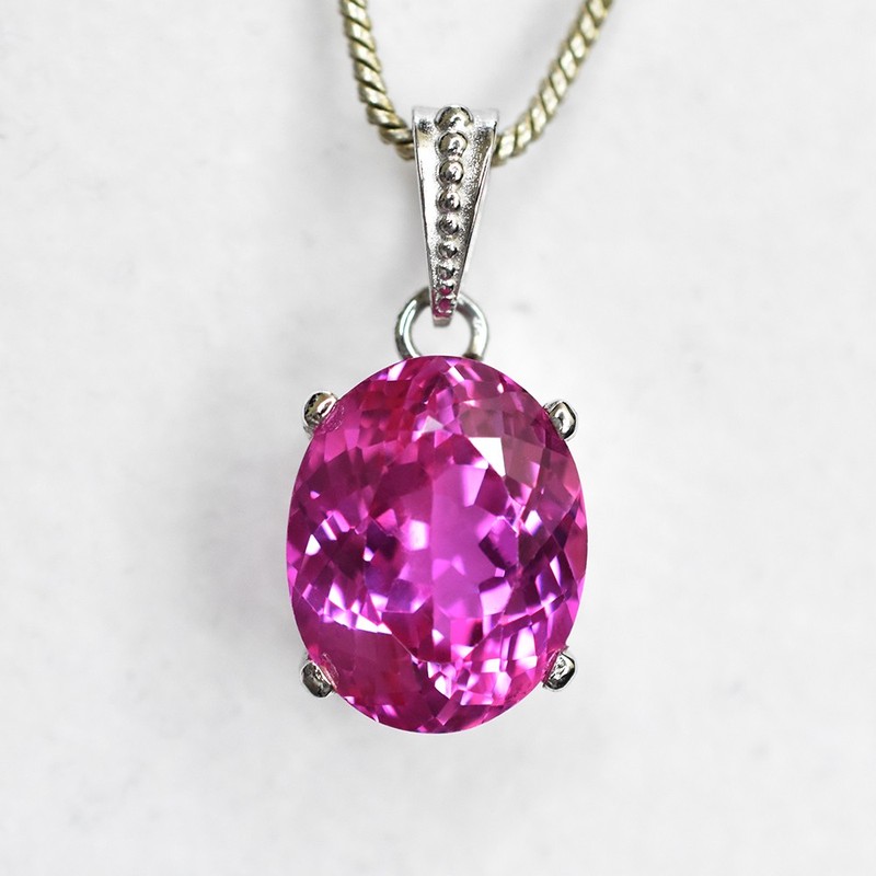 NATURAL Pink Ruby 28 Ct 925 Sterling Silver Pendant Oval Gemstone Free Delivery