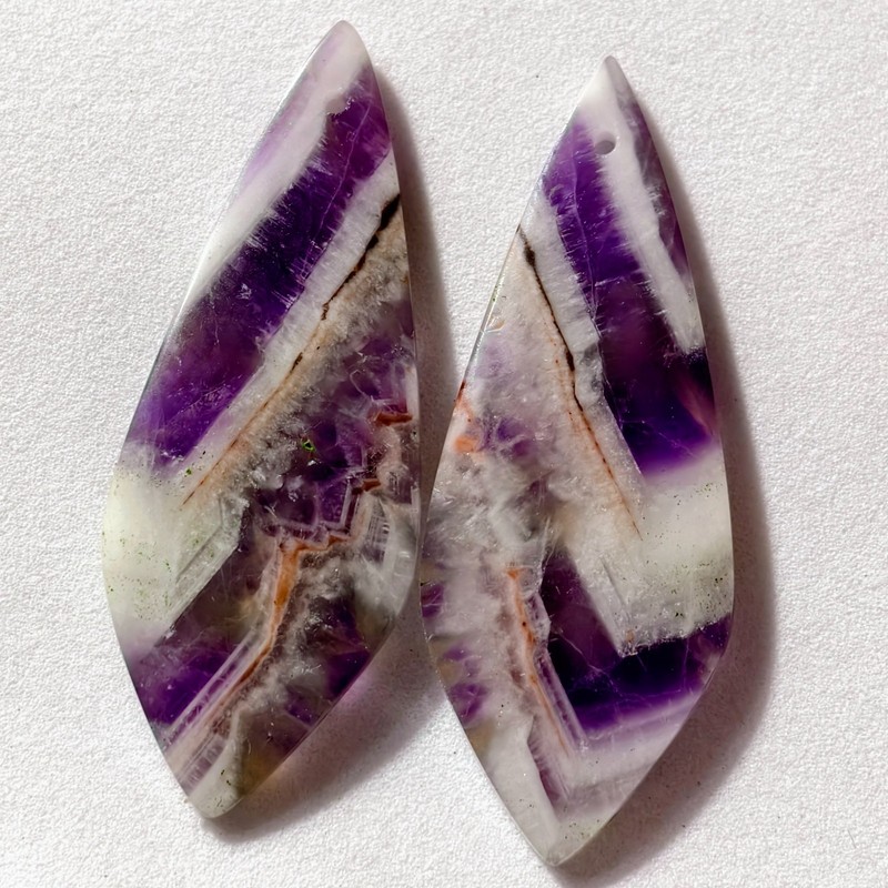 40 Cts Natural Amethyst Drilled Pair Cabochon Gemstone For Earrings 44.5X17.1 MM gallery