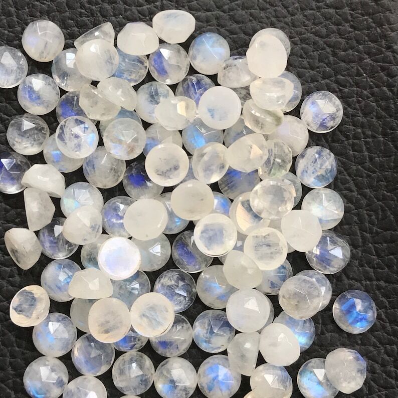 AAA Quality Rose Cut Rainbow Moonstone Gemstone Round Shape Loose Cabochon gallery