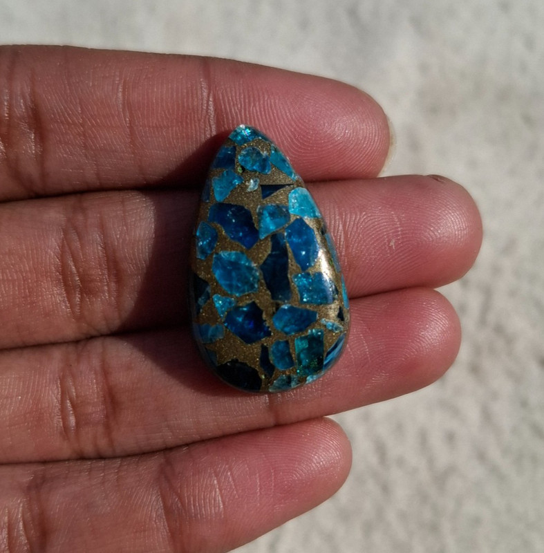 Apatite Copper Turquoise Pear Cabochon 28x17x6mm Approx 25.00Cts AMJ1388