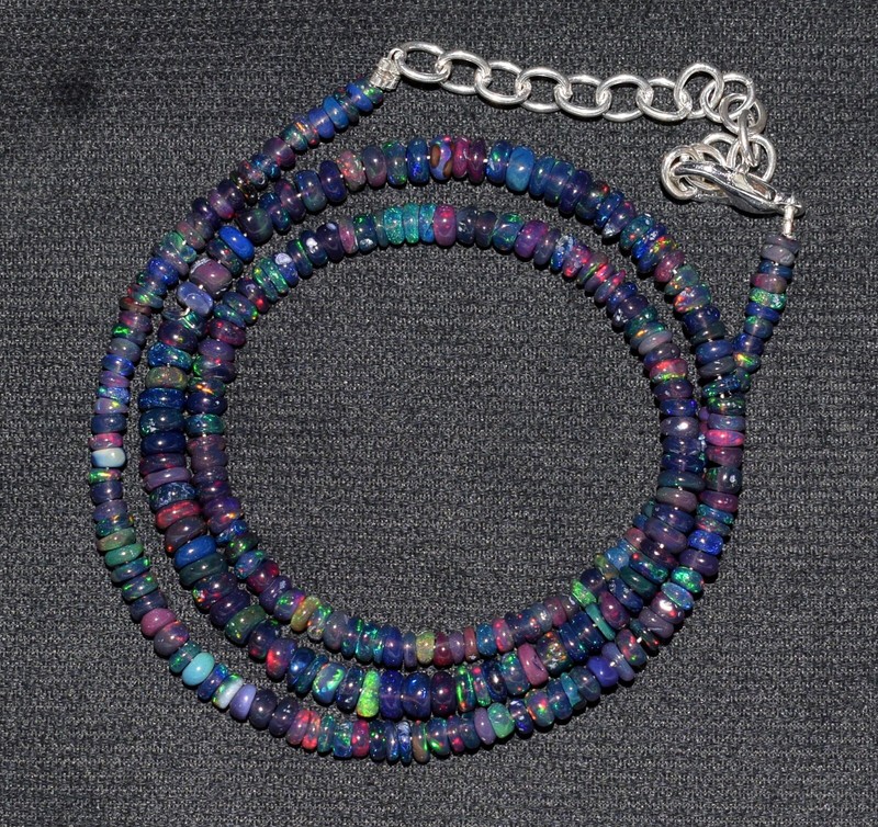 Opal Beads Necklace Natural Ethiopian Black Opal Gemstone Beads 16"Necklace gallery