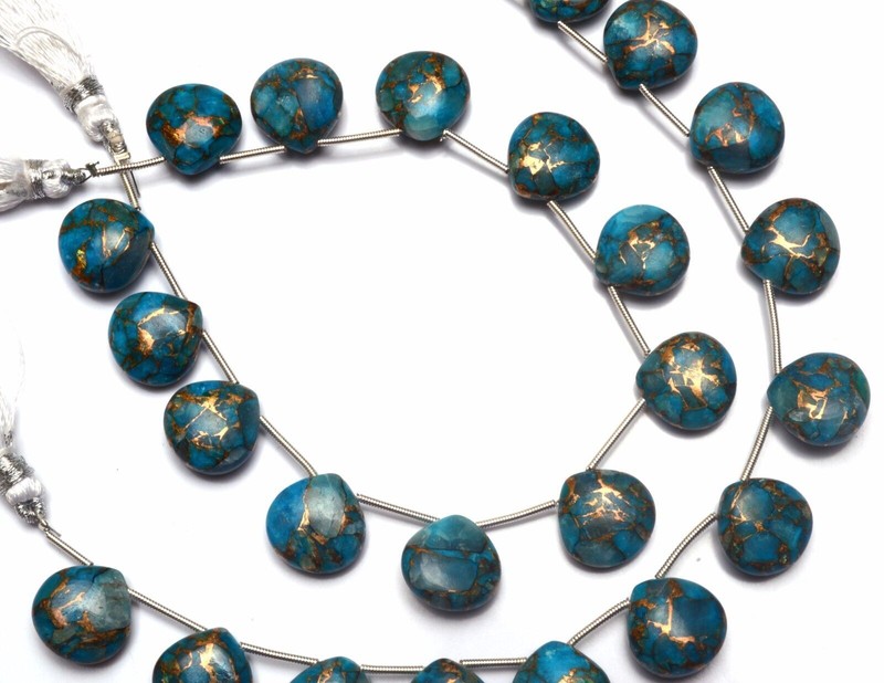 Natural Gem Mojave Blue Turquoise 14MM Approx Smooth Heart Shape Briolettes 8" gallery