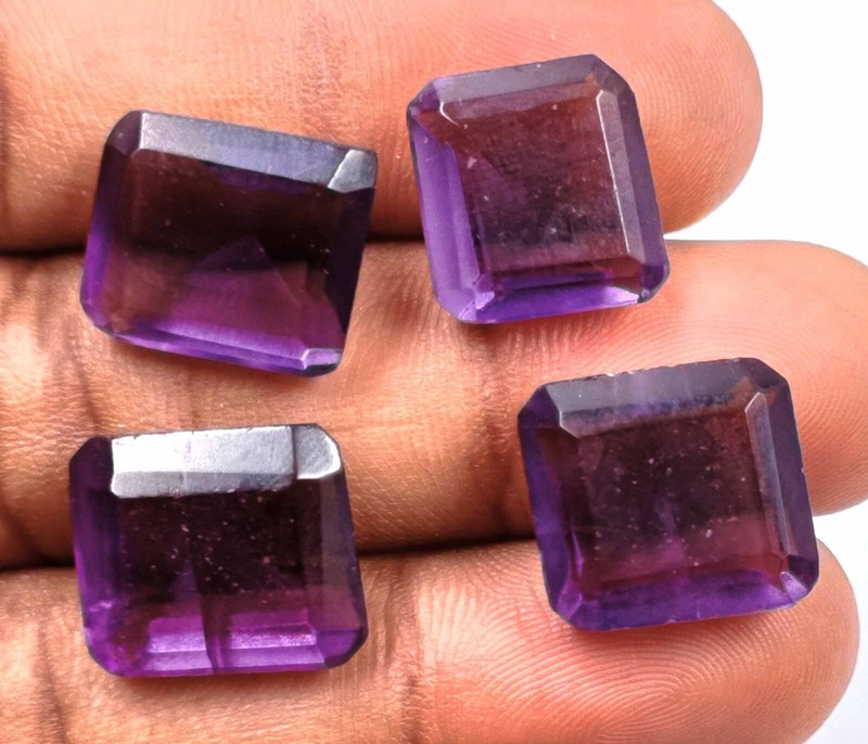 100% Natural IGL Purple Amethyst 4pcs LOT From Brazil Emerald Cut Gems NOW 4N gallery
