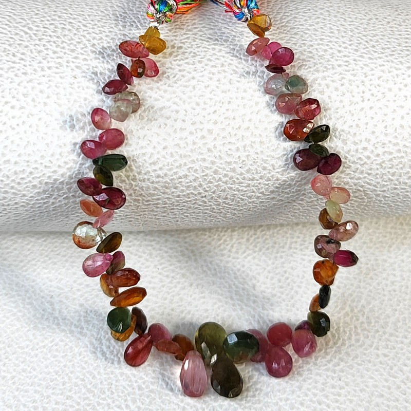 Brazilian Tourmaline 7” Strand Faceted Pear Shape 5x3-10x6 mm Multicolor Gems gallery