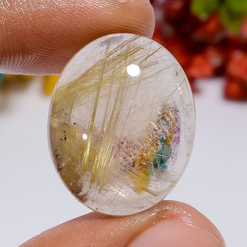 Authentic Golden Rutile Quartz Oval Shape Cabochon Gemstone 22 Ct. 22X17X6 mm