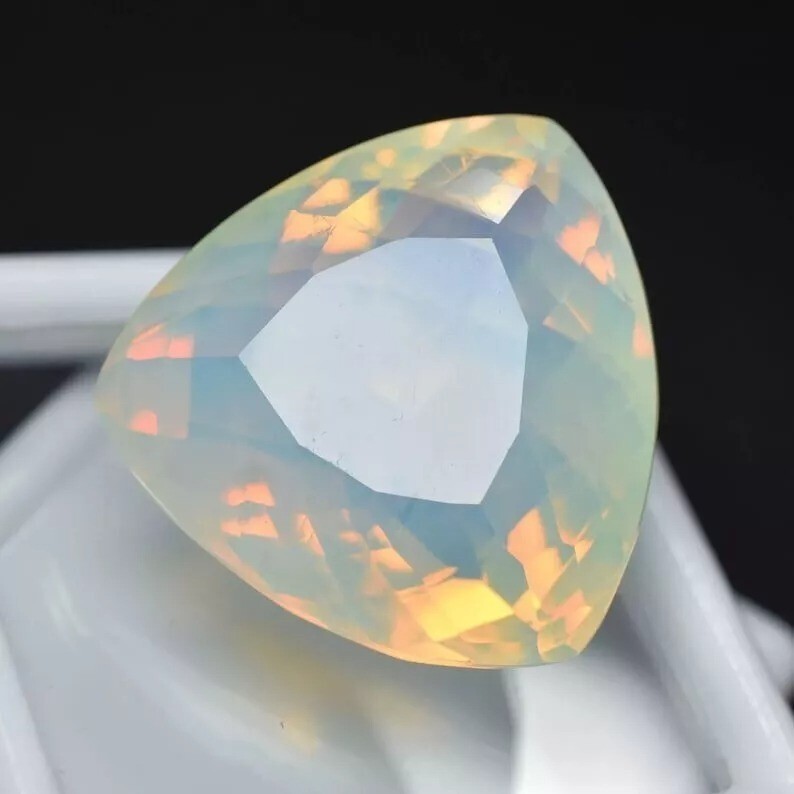 White Fire Opal Trillion Cut Welo Australian Certified 64.95 Ct Loose Gemstone