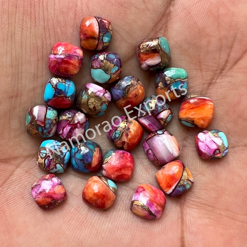 Pink Spiny Oyster Copper Turquoise Cushion 6×6 to 20 mm Cabochon Loose Gemstone