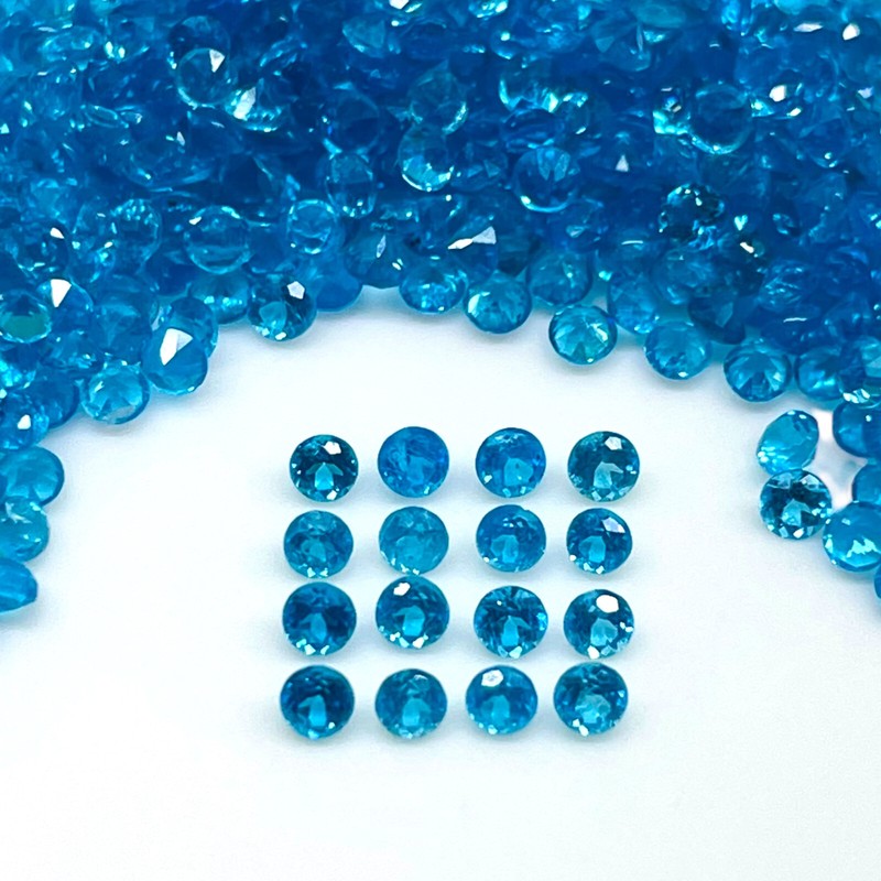 VVS 16 Pcs Natural Apatite 2mm Round Diamond Cut Neon Blue Loose Gemstones Lot