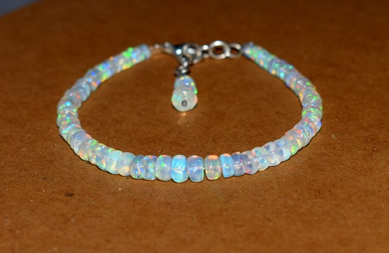Natural Ethiopian Opal Wello Fire Opal Gemstone Beads 7.5″ Bracelet AF0319