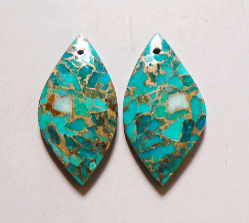 36.25 Cts Blue Copper Turquoise Drilled Cabochon Match Pair Gemstone 32X17MM 46