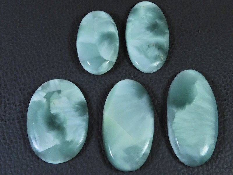 202Cts. Natural Green Hemimorphite Oval Cabochon Loose Gemstone 05 Pcs Lot