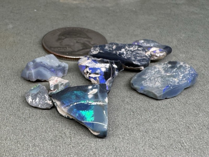 Lightning Ridge Black/Dark Opal Rough Parcel 35.8cts Dark Base Blue Green Rough gallery