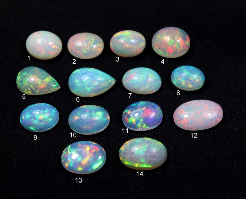 2-3 Carat Natural AAA Grade Multi Fire White Ethiopian Opal Oval, Pear Cabochon