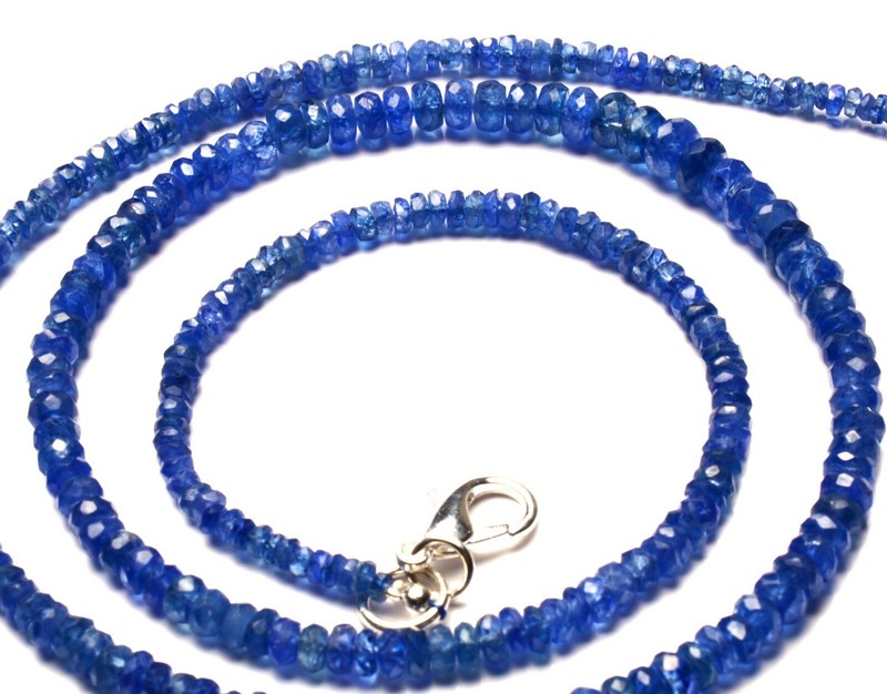 Natural Gem Blue Sapphire Faceted 3 to 5MM Size Rondelle Beads Necklace 18" 69Ct gallery