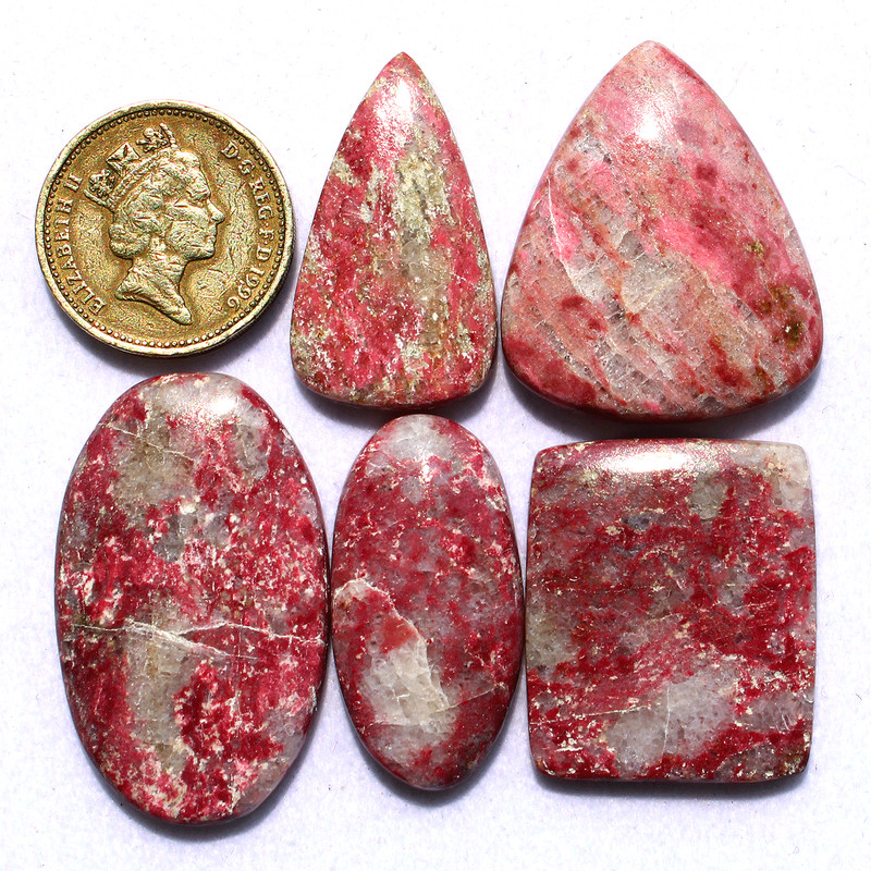 5 Pcs Natural Norway Thulite Untreated 29.6mm-39mm Cabochon Loose Gemstones Lot