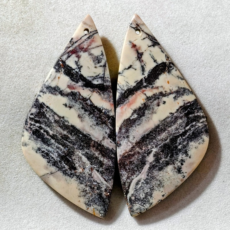 73 Cts Natural Porcelain Jasper Drilled Pair Cabochon Gemstone 48.8X22.3 MM