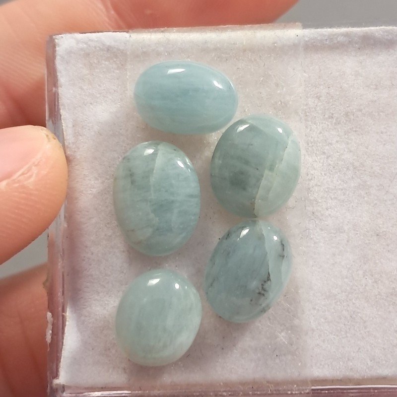 20.15 Carat Aquamarine x 5 Oval Polished Cabochon loose gemstone 11x9mm Eo-1224