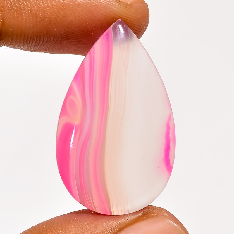 20.5 Ct AAA Natural Pink Botswana Agate Pear Cabochon Loose Gemstone 31X19X4 mm