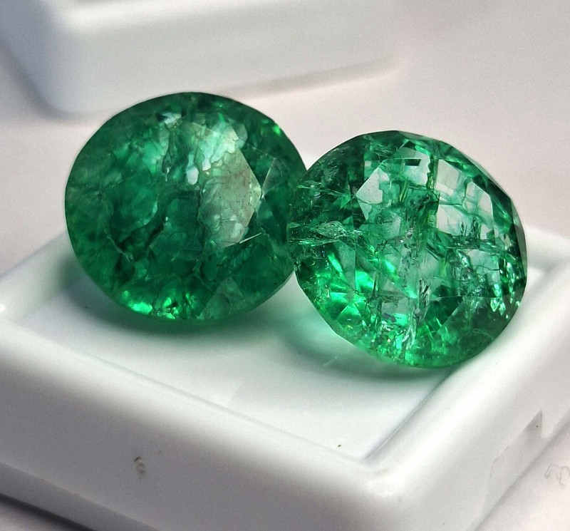 Colombian Green Emerald Round Pair 19-21 Ct Natural Loose Gemstone SB1073 gallery