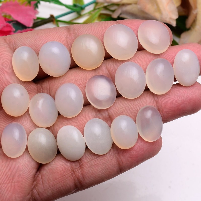 Lot 18 Pcs Natural White Moonstone 15mm-17mm Oval Cabochon Untreated Gemstones