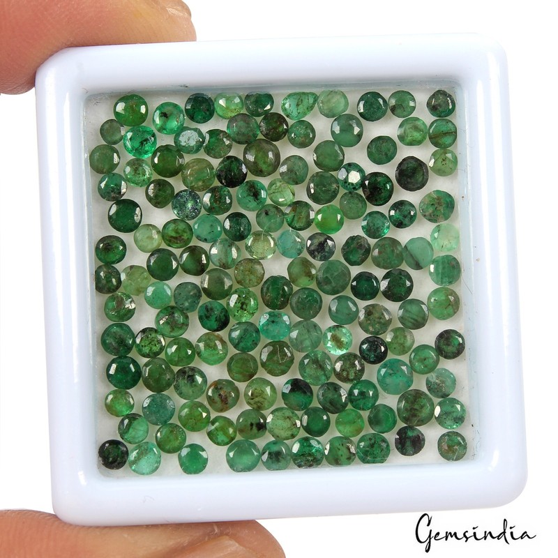 15.20 Ct/170 Pcs Natural Untreated Green Emerald Round Cut Setting Size Gems Lot gallery