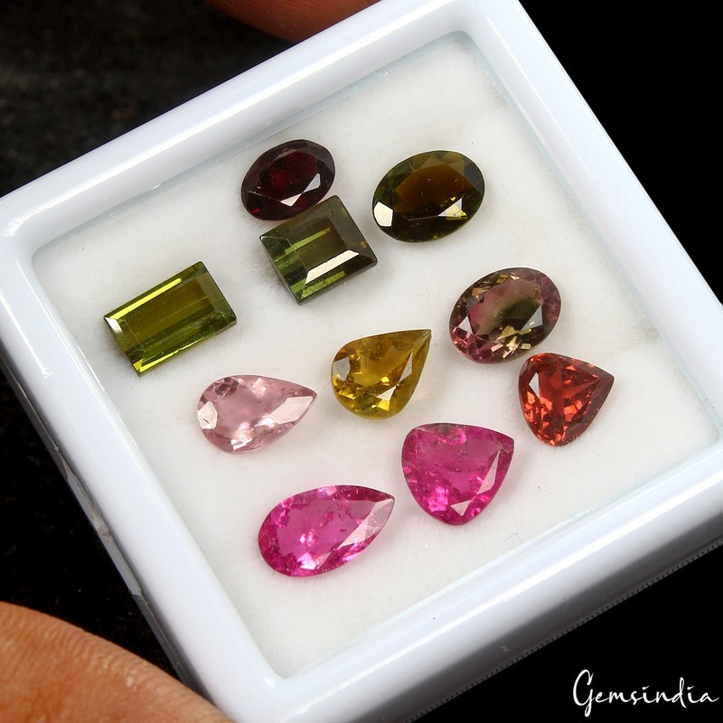 Natural Multi Color Tourmaline Faceted Parcel-10 Pc Mix Shapes Loose Gems 6-9mm