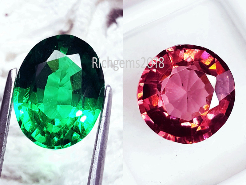 Certified 8 to 10 Ct Natural Rhodolite & Green Garnet Loose Gemstone Pair RM231
