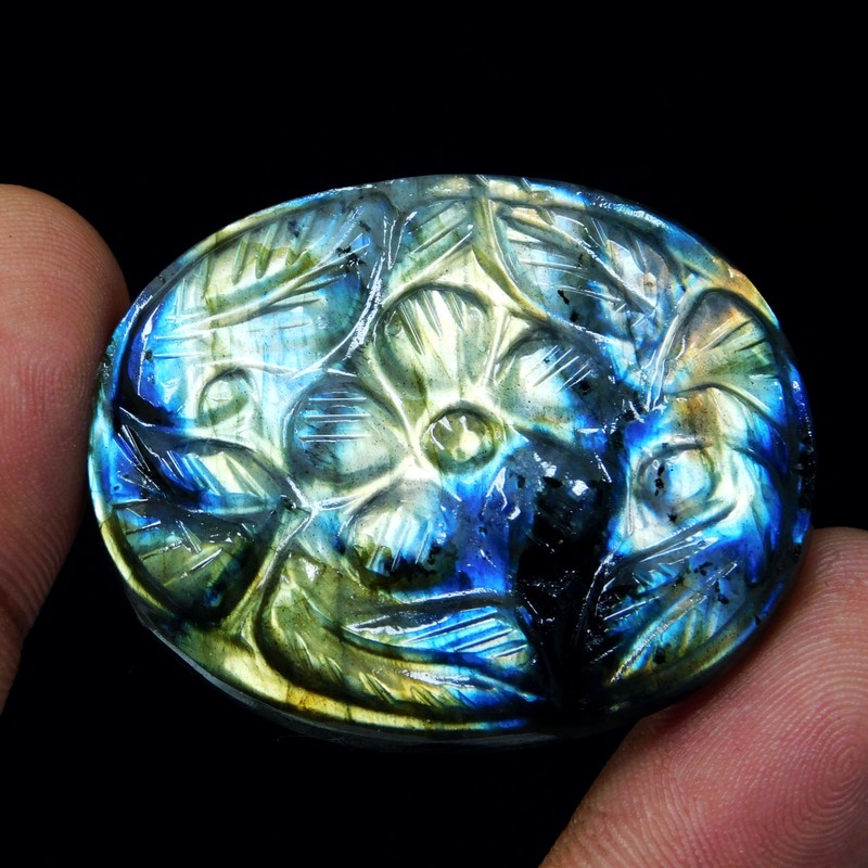Certified 65.90 Ct Natural Labradorite Carving Multi Color Top Loose Gemstone