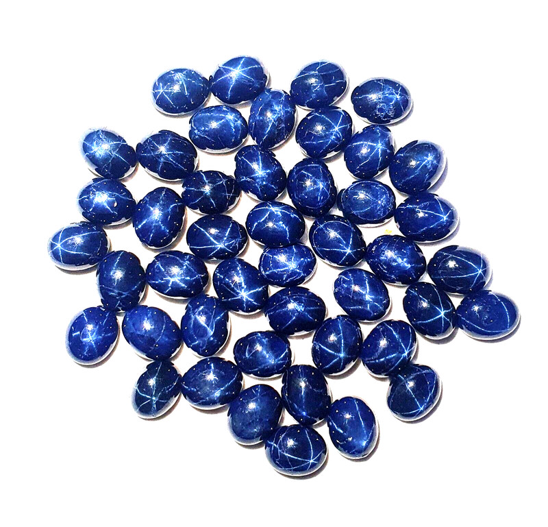 Natural Diffused Star Blue Sapphire Oval Cabochon Gemstone 5 Pcs 7*9 MM 17 CT