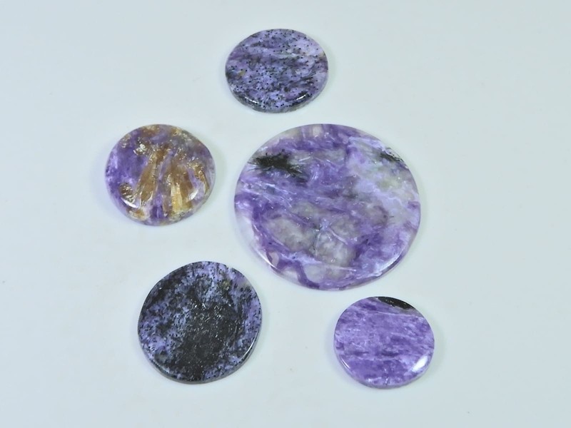 80Cts. Natural Purple Charoite Round Cabochon Loose Gemstone 05 Pcs Lot G698 gallery
