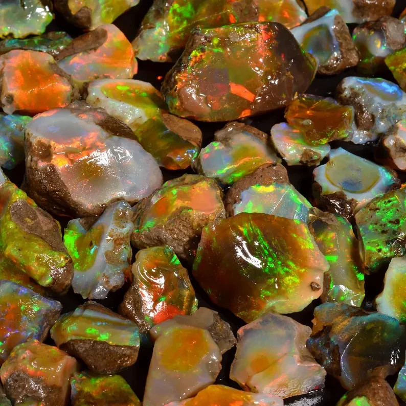 50 Cts Lot Oil Natural Ethiopian Opal Rough Welo Opal Multi Fire Raw Gemstone gallery
