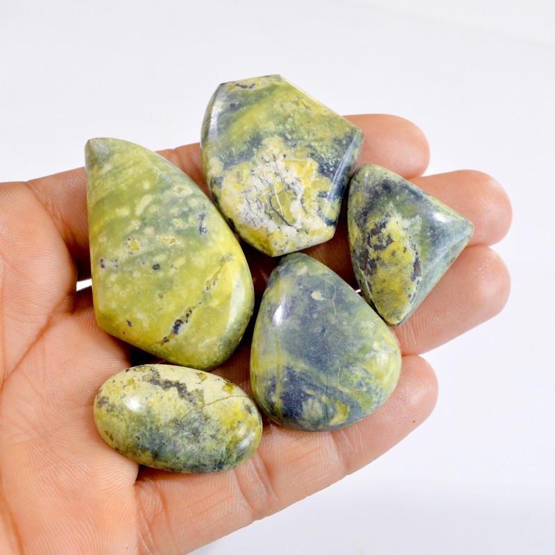 5 Pcs 310 Cts Natural Nephrite Jade Cabochon Gemstone Lot 31×19 50×30 mm #2729