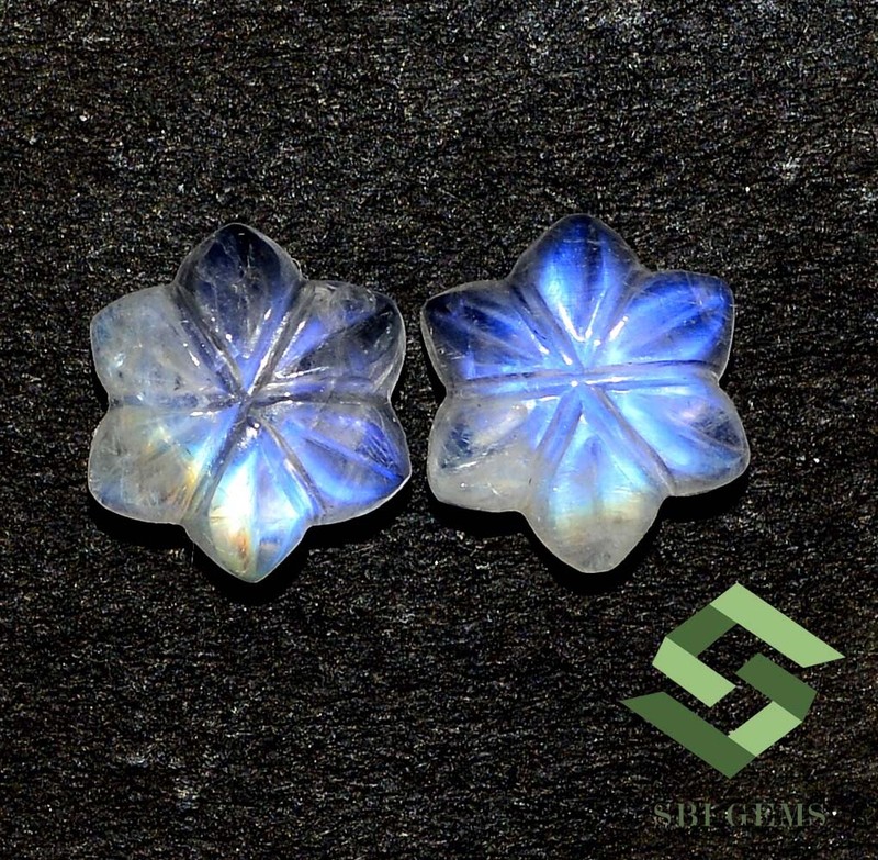 9×9 mm Natural Rainbow Moonstones Handmade Carving Star Shape Pair Loose Gems