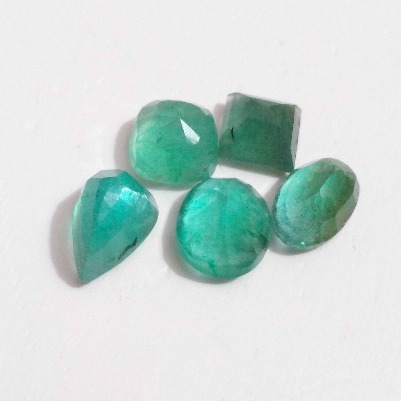 Top Zambian Green Emerald Mix Faceted Shape 5 Piece Lot 6.25 Crt Loose Gemstone