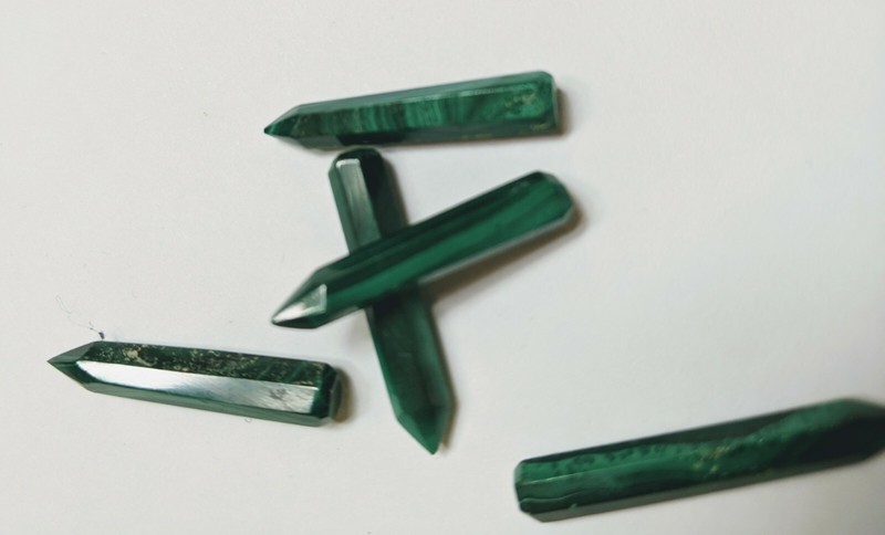 Malachite Points Lot of 5, hand cut & polished, each one unique; Jewelry making gallery