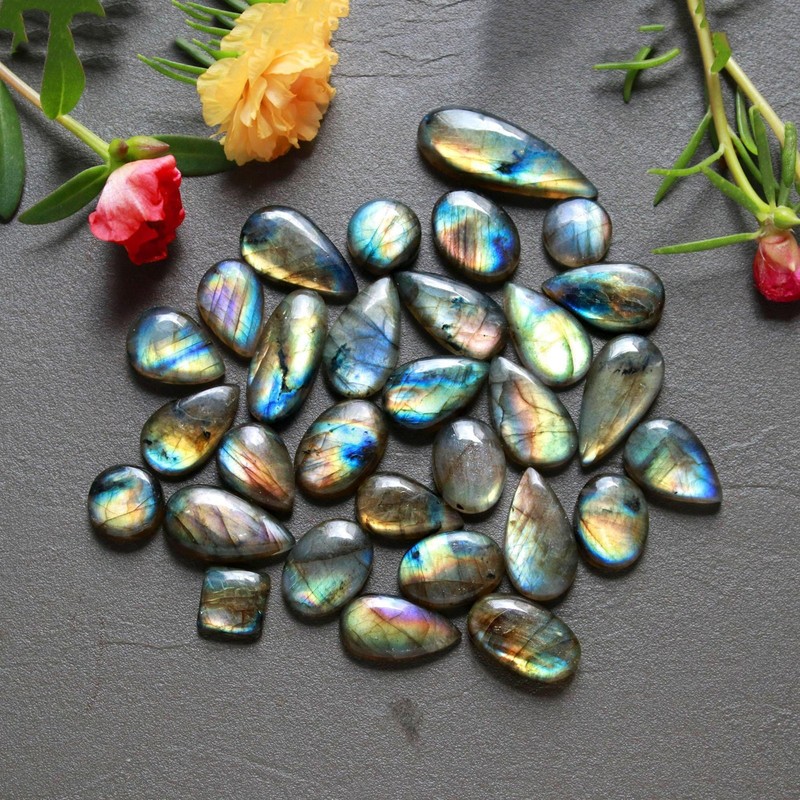 30 Pcs 217 Cts Natural Labradorite Cabochon Loose Gemstone 29×10 9x9mm #16495